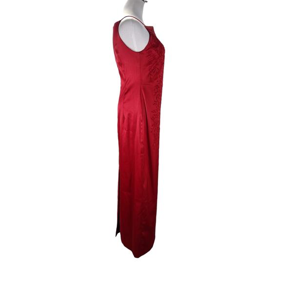 Vintage 90s Red Beaded Stretch Satin Formal Gown Square Neck Sz 10 - Picture 7 of 14